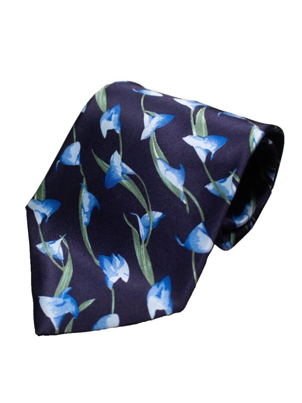 Mr. Mann Toronto DION 100% Silk Tie Satin Floral Print Navy Blue 4.5"